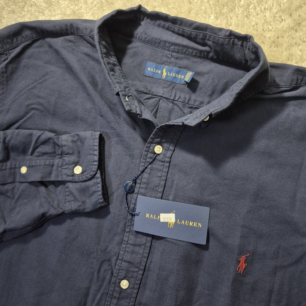 Ralph Lauren Oxford Shirt Mens XLT Navy Blue Button Down Career Minimalist New